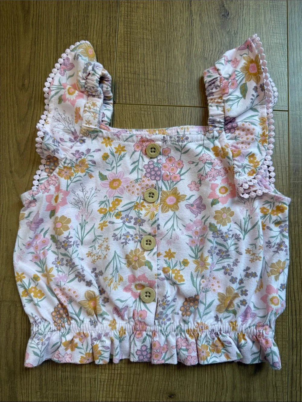 Girls kids pink floral shorts and ruffle top set